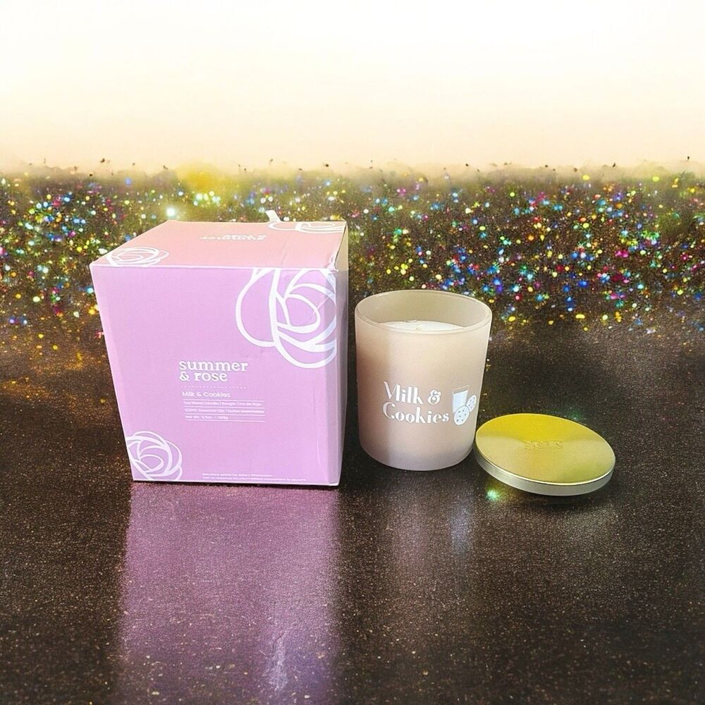 Summer & Rose Milk & Cookies Soy Blend Candle in Essential Oils Scent 9.5 oz NIB